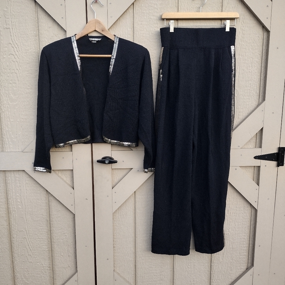Vintage St. John By Marie Gray Set of 2 cardigan pants black size 12